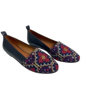 Sundance Segovia Size 7 Cross-Stitch Embroidered Blue Leather Slip on Flats NWOB